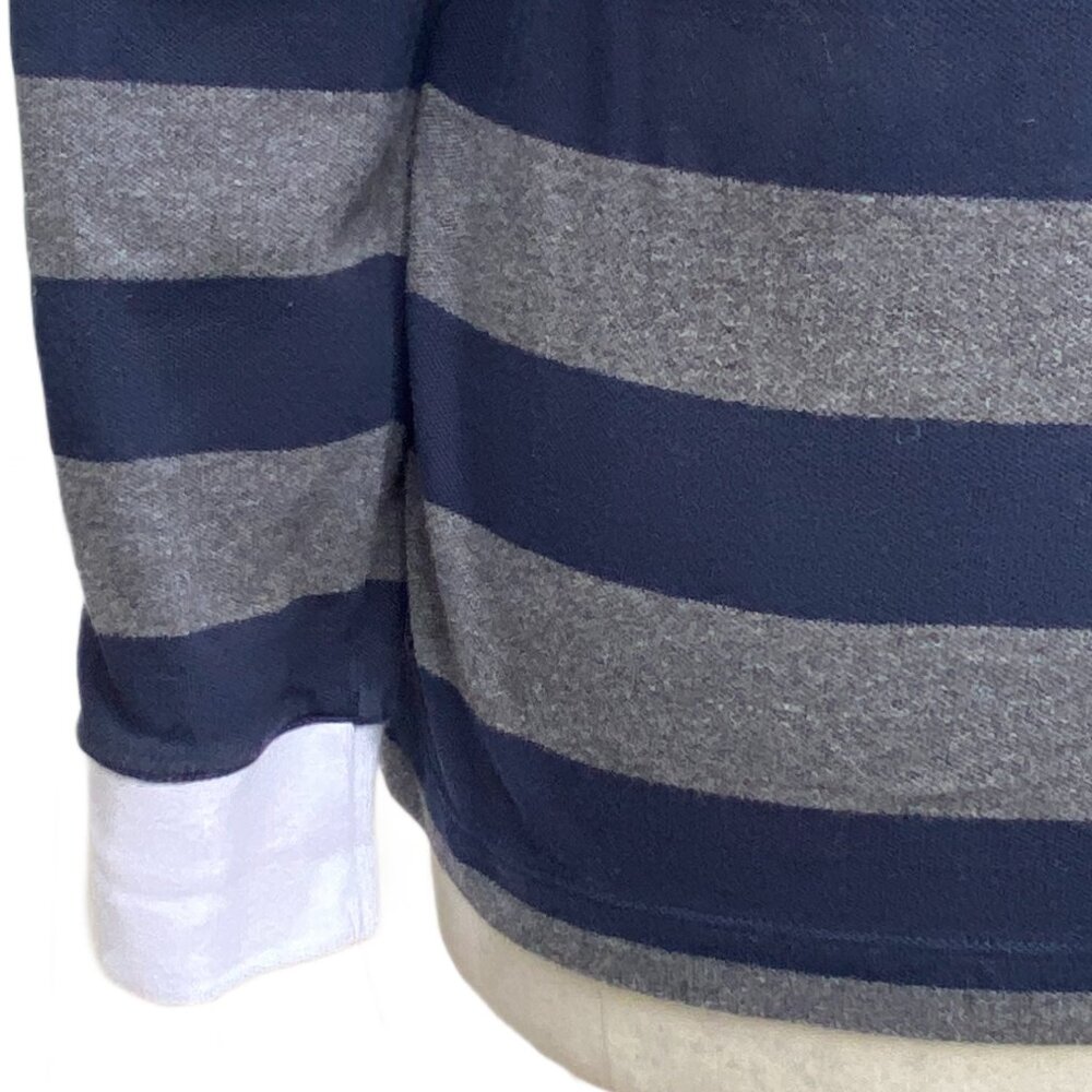 Lands End Blue Gray Striped Rugby Shirt Retro Back to School Preppy Academia-S - Picture 10 of 12